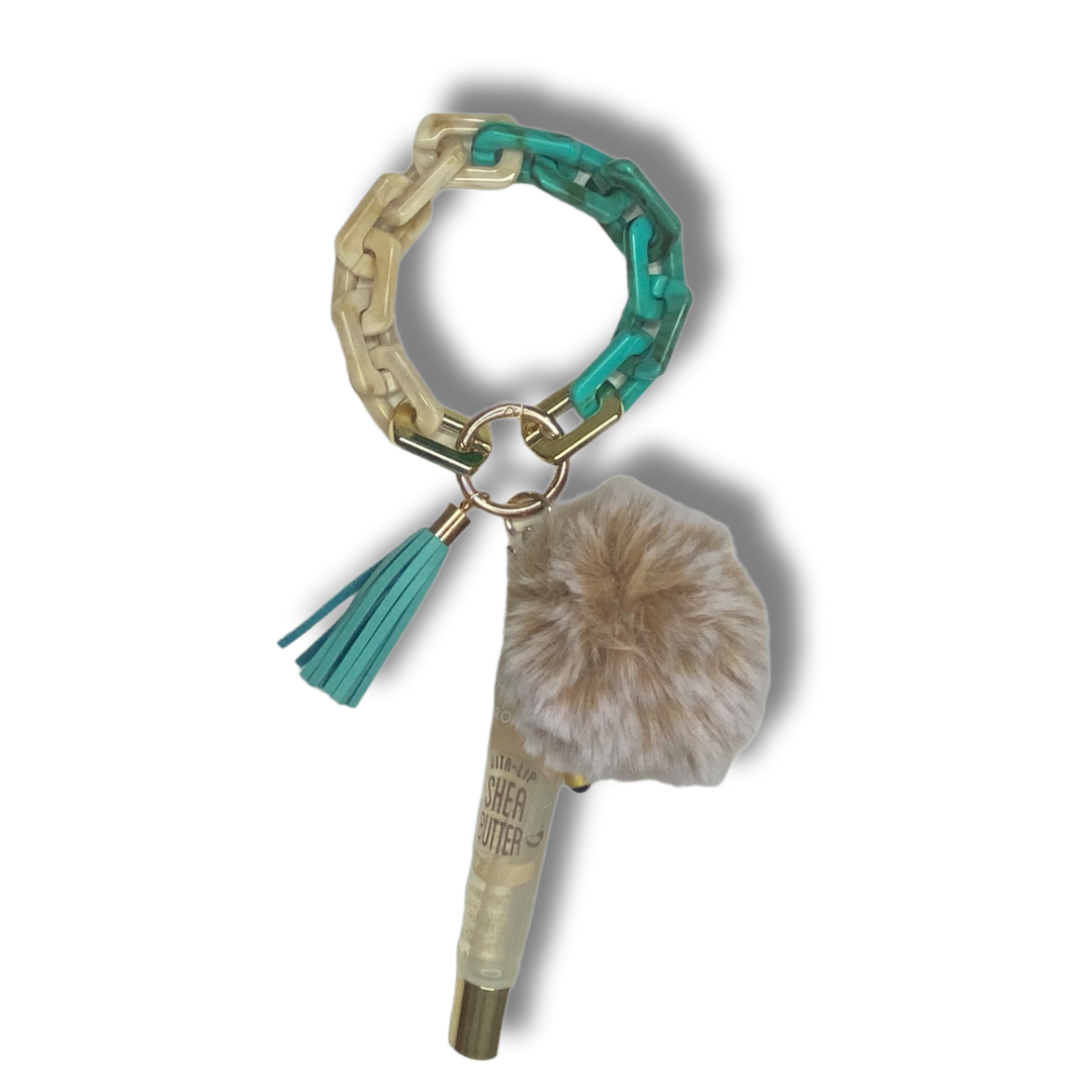 TURQUOISE AND TAN FASHION KEYCHAIN